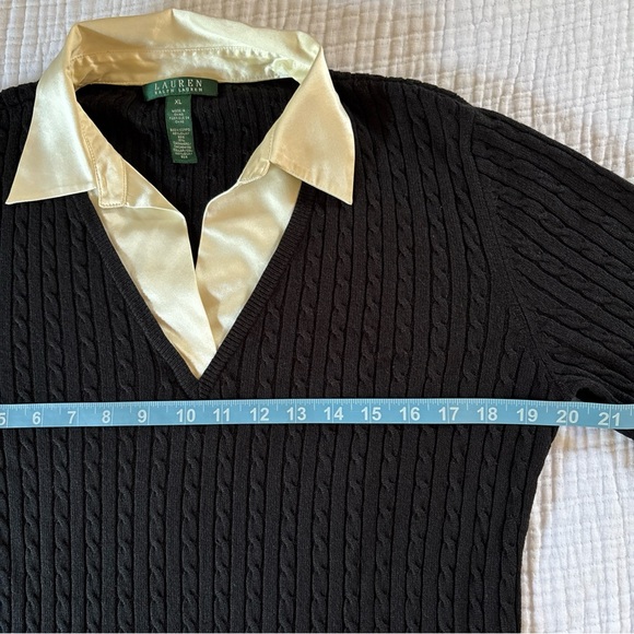 Lauren Ralph Lauren Womens XL Silk Cashmere Sweater Black Mock Layer Career Top - Picture 7 of 8